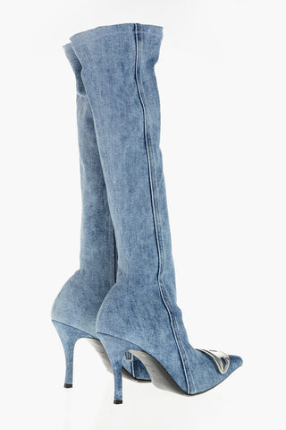 Stivali D-VENUS KB in Denim con Placca Logo Argentata Tacco 9cm