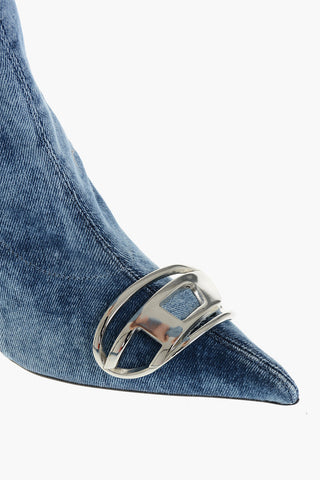 Stivali D-VENUS KB in Denim con Placca Logo Argentata Tacco 9cm