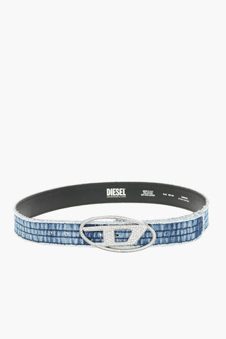 가죽과 데님 벨트, Oval-D 버클에 스트라스 장식, 35mm
