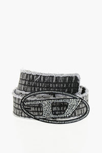 Gürtel aus Leder und Denim mit Oval-D-Schnalle, mit Strass besetzt, 35 mm