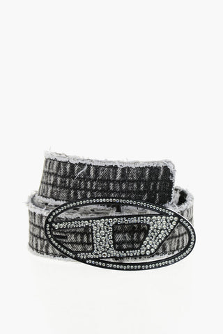 Gürtel aus Leder und Denim mit Oval-D-Schnalle, mit Strass besetzt, 35 mm