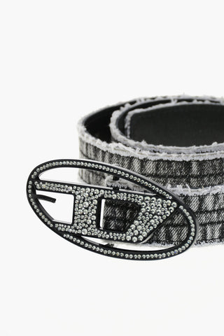 Gürtel aus Leder und Denim mit Oval-D-Schnalle, mit Strass besetzt, 35 mm