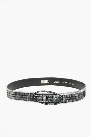Gürtel aus Leder und Denim mit Oval-D-Schnalle, mit Strass besetzt, 35 mm