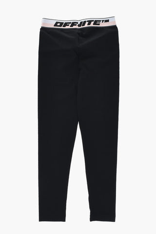Stretch Cotton Leggings With Logo Elastic Waist