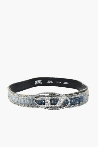 Denim Belt B-1DR with Rhinestones and Full Leather Panel 40mm