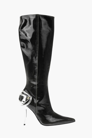 Stivali D-TEN&HALF in Pelle Lucida con Monogram al Tacco 13cm