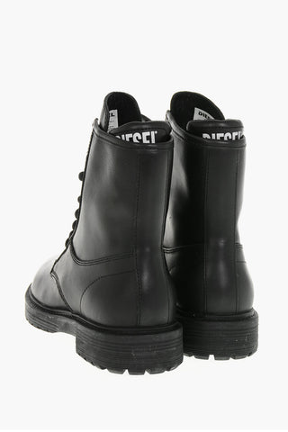 Leder-Combatboots D-ALABHAMA CB mit kontrastierendem Logo