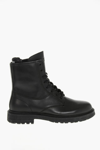 Leder-Combatboots D-ALABHAMA CB mit kontrastierendem Logo