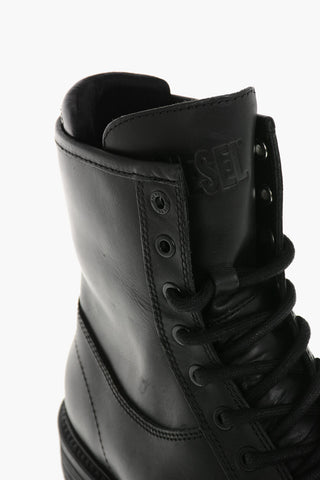 Leder-Combatboots D-ALABHAMA CB mit kontrastierendem Logo