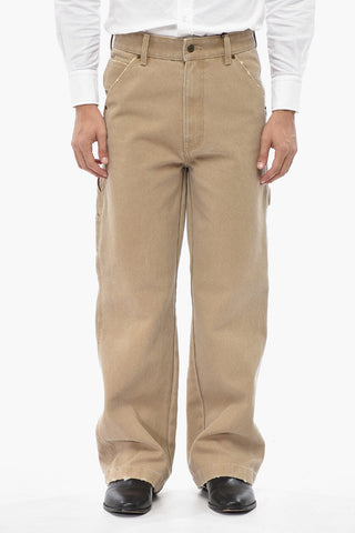 Cotton-Blend Straight-Leg Trousers with Patch Embellished with Rhinestones