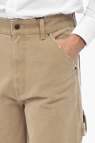 Cotton-Blend Straight-Leg Trousers with Patch Embellished with Rhinestones