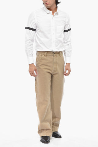 Cotton-Blend Straight-Leg Trousers with Patch Embellished with Rhinestones