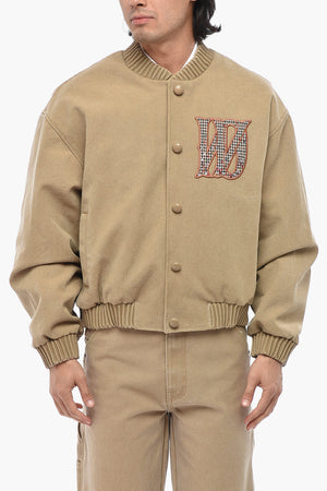 Bomber in Misto Cotone a Tinta Unita con Patch Impreziosita da Strass