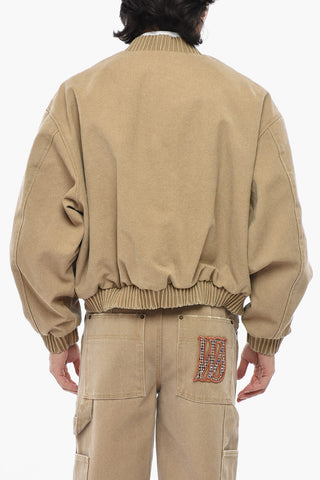 Bomber in Misto Cotone a Tinta Unita con Patch Impreziosita da Strass