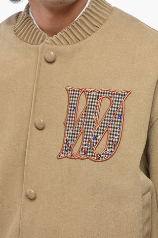 Bomber in Misto Cotone a Tinta Unita con Patch Impreziosita da Strass
