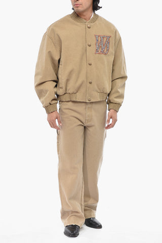Bomber in Misto Cotone a Tinta Unita con Patch Impreziosita da Strass
