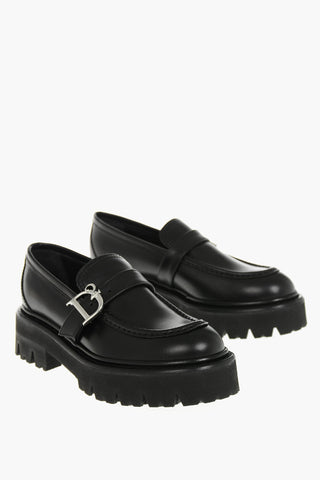 Leather Loafers with Monogram on 5cm Buckle
