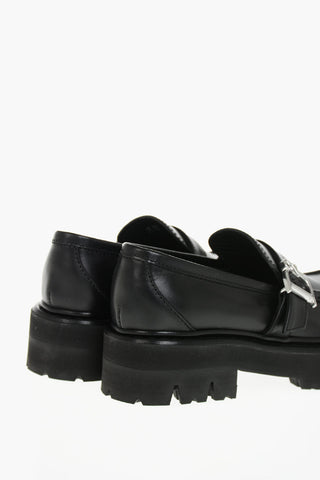 Leather Loafers with Monogram on 5cm Buckle
