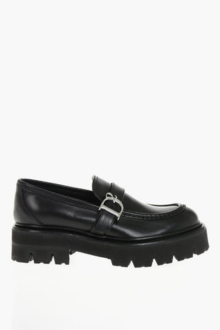 Leather Loafers with Monogram on 5cm Buckle