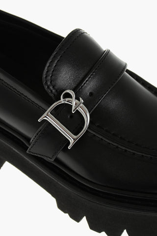 Leather Loafers with Monogram on 5cm Buckle
