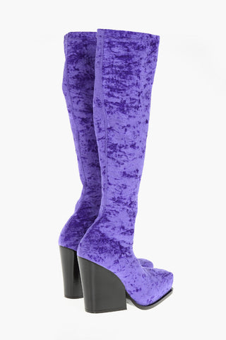 Knielange Cowboy-Stiefel aus Velours mit quadratischer Spitze und strukturiertem 10.5cm Absatz
