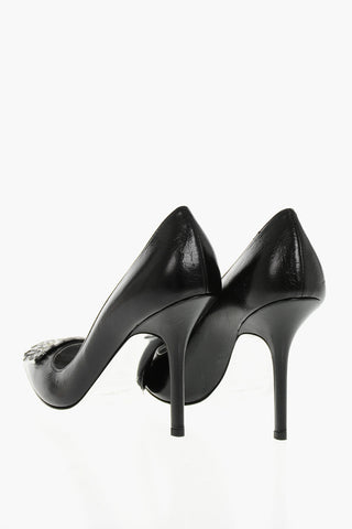 Leather Pumps with Enameled Metal Detail, 10.5cm Heel