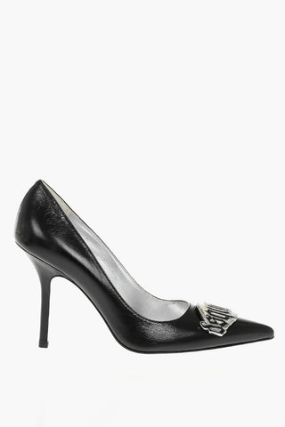 Leather Pumps with Enameled Metal Detail, 10.5cm Heel