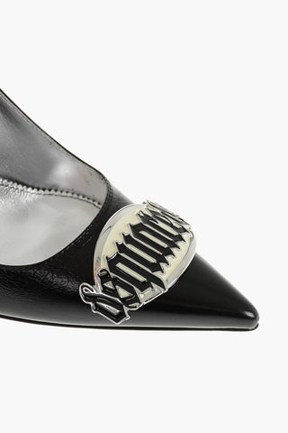 Leather Pumps with Enameled Metal Detail, 10.5cm Heel