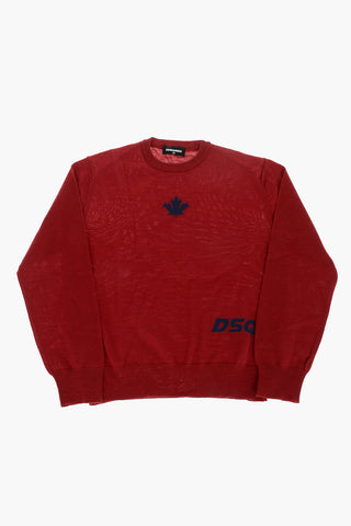 Wool-Blend Crewneck Sweater With Maple Leaf Detail