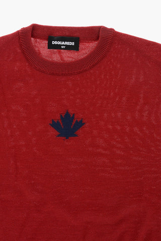 Wool-Blend Crewneck Sweater With Maple Leaf Detail