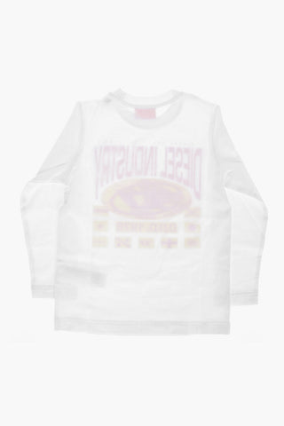 T-shirt Girocollo A Maniche Lunghe con Logo in Rilievo