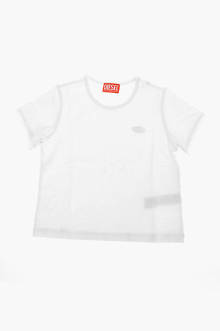 T-shirt Girocollo in Cotone con Monogram Tono su Tono