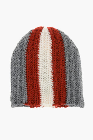 Beanie aus Strick mit Streifenbesatz