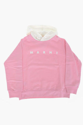 Felpa Hoodie in Cotone Garzato con Logo Stampato