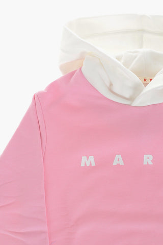 Felpa Hoodie in Cotone Garzato con Logo Stampato