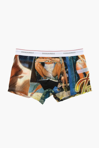 Printed Boxers with Logo Elastic Waistband