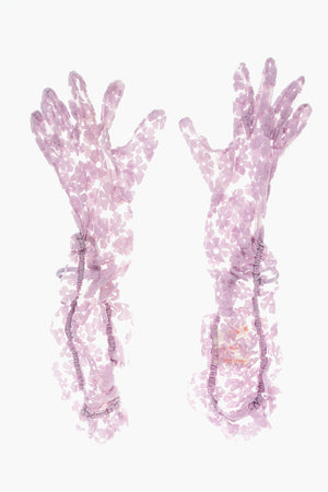 Mesh-Handschuhe mit Blumenmuster und Raffungen