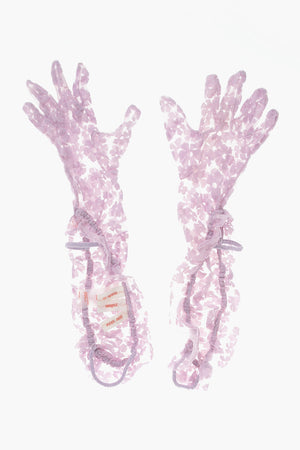 Mesh-Handschuhe mit Blumenmuster und Raffungen