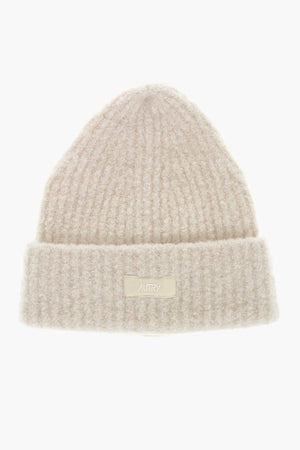Beanie in Misto Lana a Tinta Unita con Dettaglio Logato