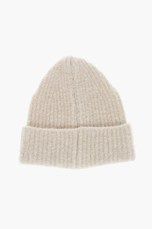 Beanie in Misto Lana a Tinta Unita con Dettaglio Logato