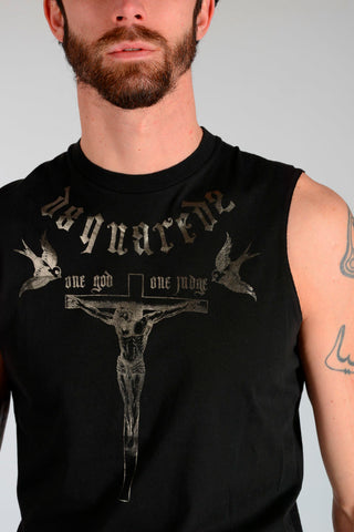 Cotton Tank Top with Gothic Print