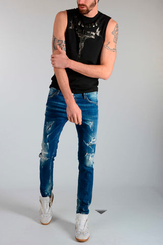 Cotton Tank Top with Gothic Print