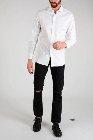 Camicia in Cotone Misto Con Collo Francese
