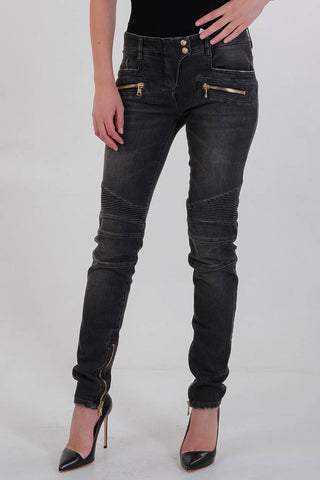 Jeans in Denim Stretch con Zip alla Caviglia 13cm