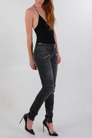 Jeans in Denim Stretch con Zip alla Caviglia 13cm