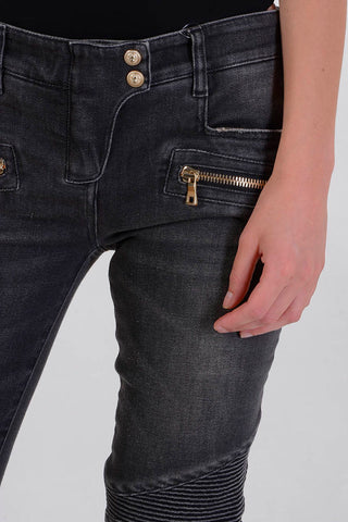 Jeans in Denim Stretch con Zip alla Caviglia 13cm