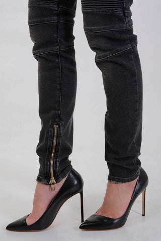 Jeans in Denim Stretch con Zip alla Caviglia 13cm