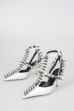 가죽 스터드 샌들 8cm 굽