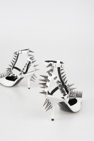 가죽 스터드 샌들 8cm 굽