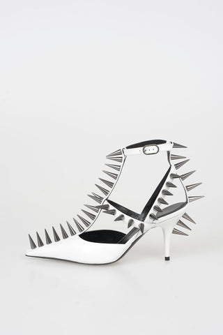 가죽 스터드 샌들 8cm 굽